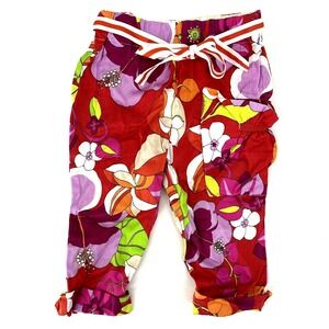 Bognar And Piccolini Red & Pink Floral Pants Tie Belt Size 12M Handmade Cotton